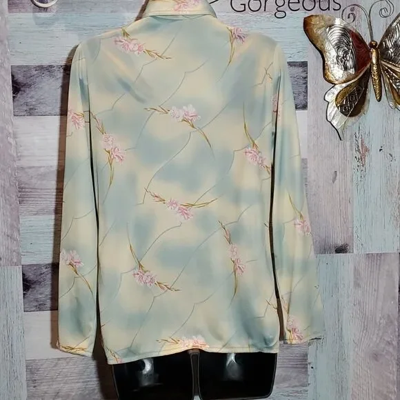 Vintage Tie Dye Floral Print Dagger Collar Blouse Sz M - Picture 7 of 8